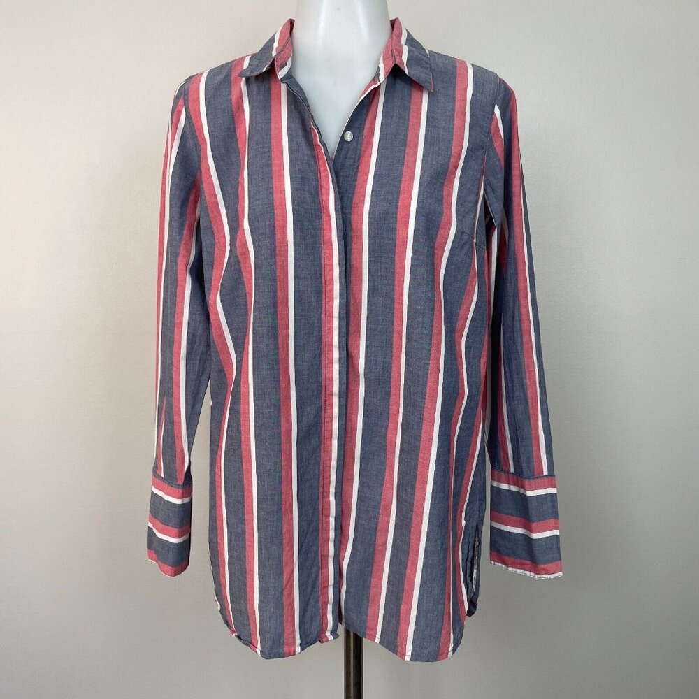 Old Navy Tunic Top Small Blue Red White Striped Americana Shirt Cotton Women's